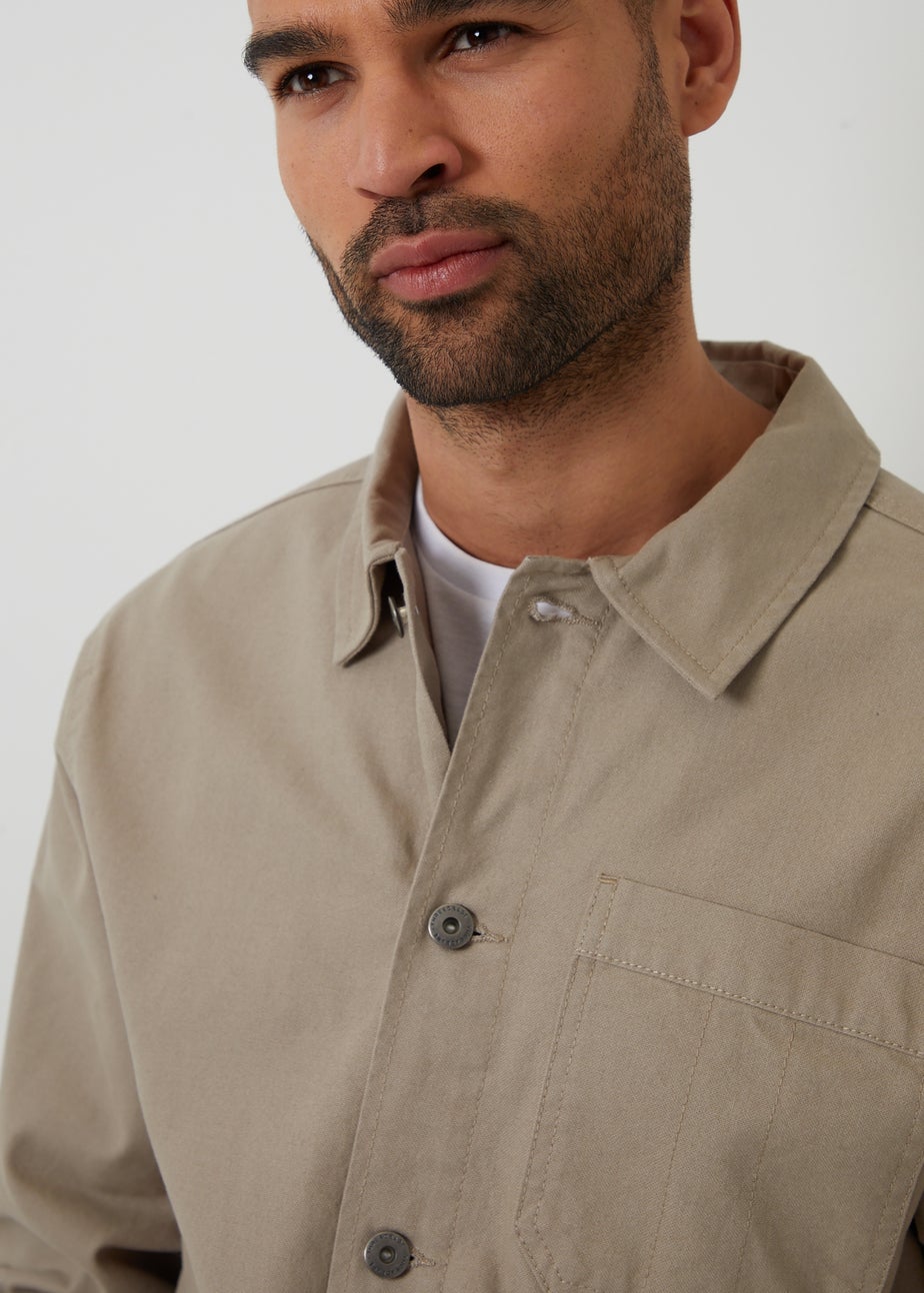 Threadbare Stone Button Up Lightweight Collared Utility Jacket