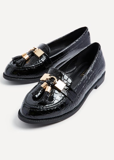 Linzi Tonia Black Croc Patent Classic Loafer