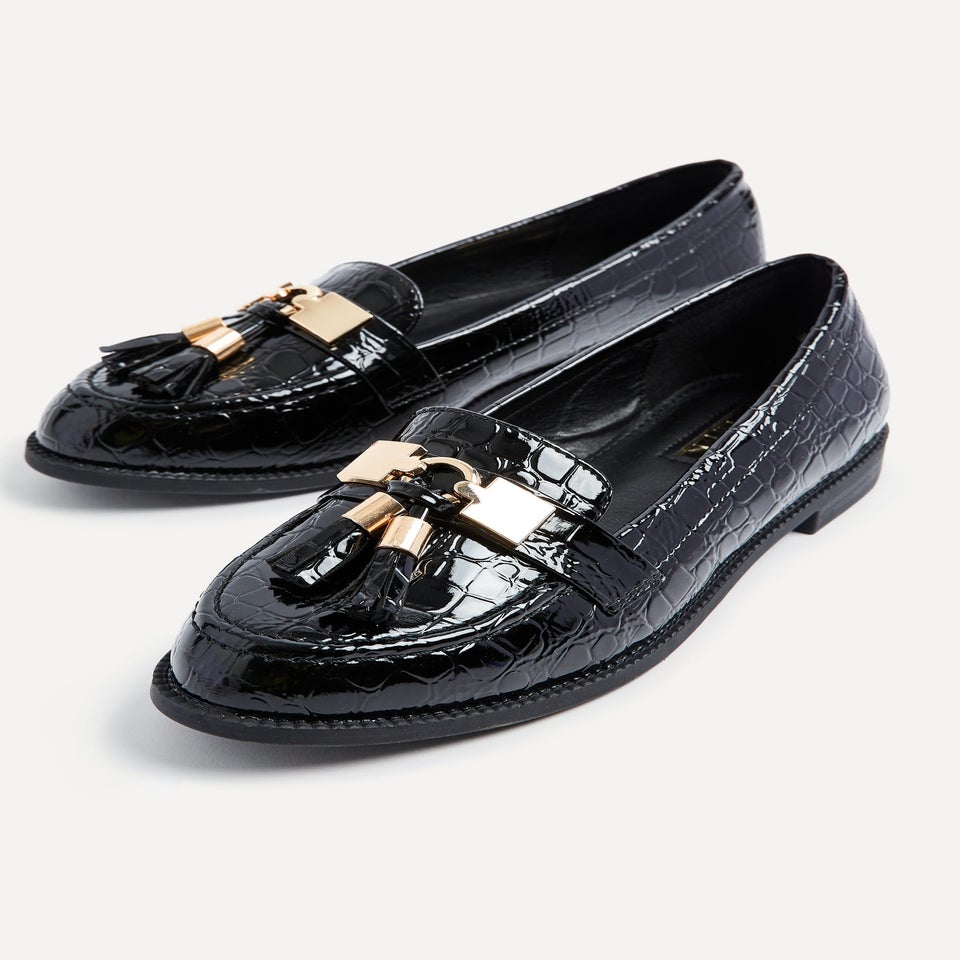 Linzi Tonia Black Croc Patent Classic Loafer
