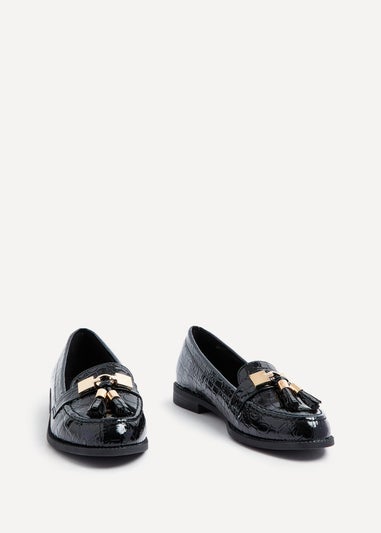 Linzi Tonia Black Croc Patent Classic Loafer