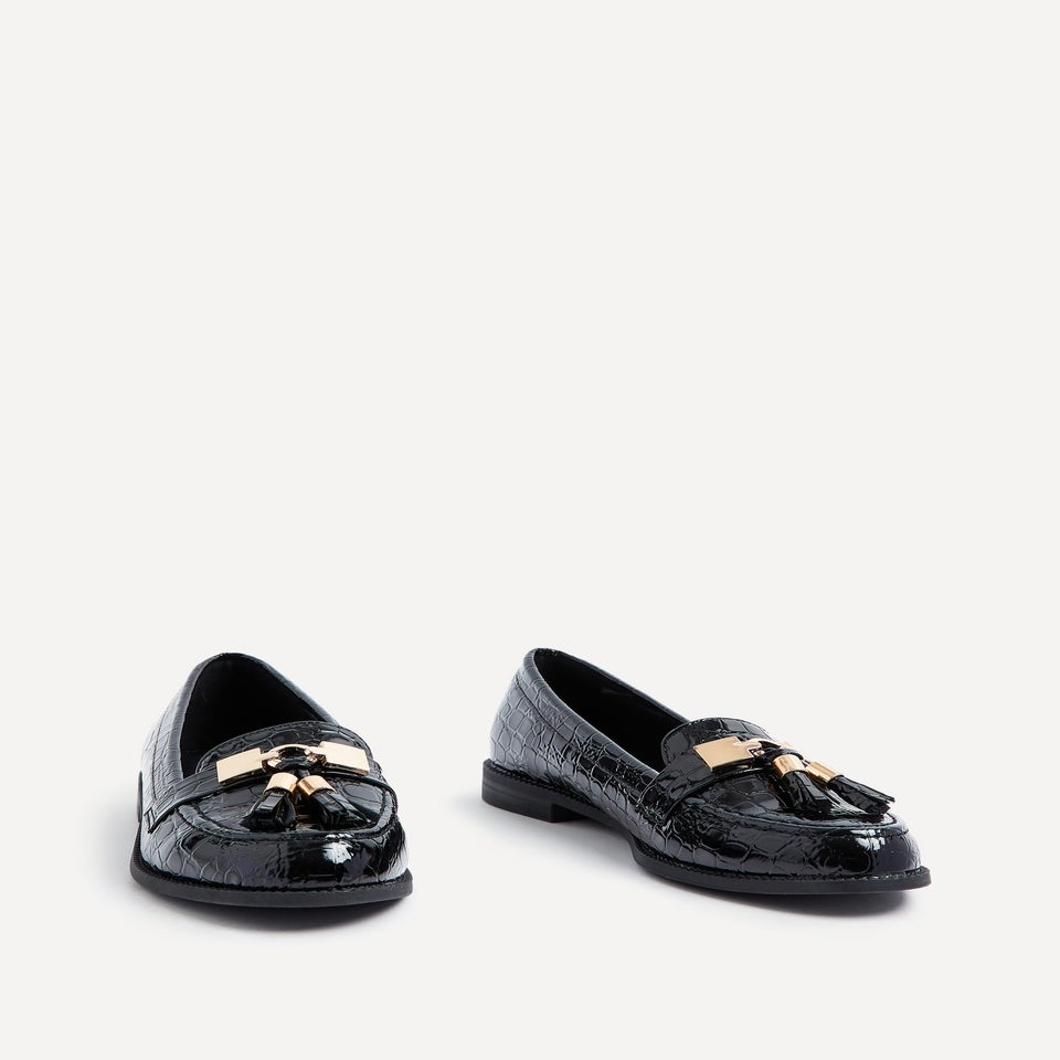 Linzi Tonia Black Croc Patent Classic Loafer