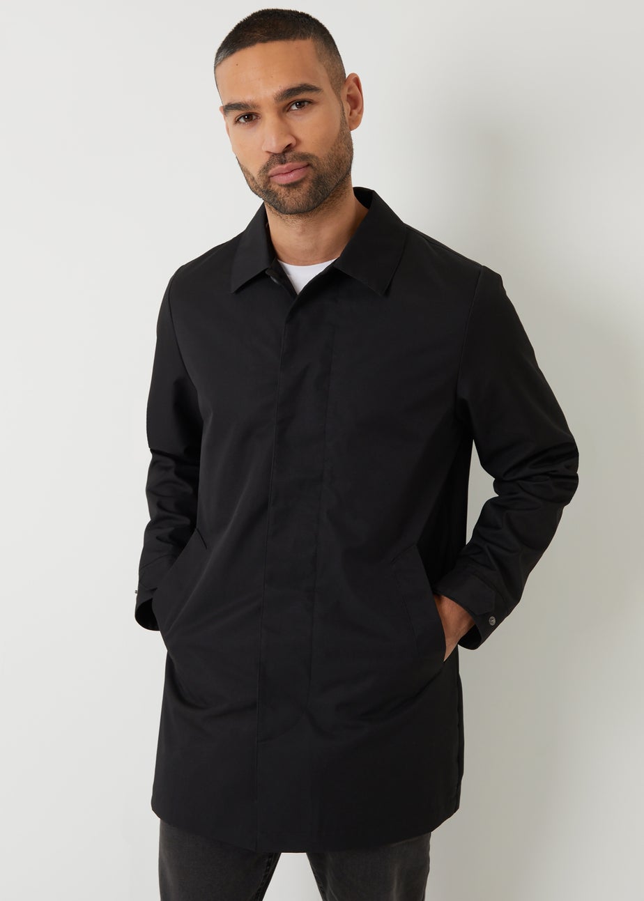 Threadbare Black Showerproof Longline Tailored Mac