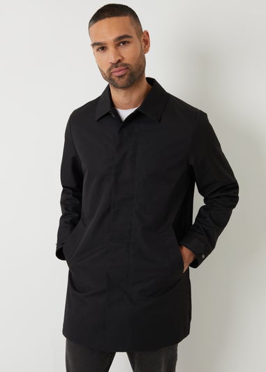 Threadbare Black Showerproof Longline Tailored Mac