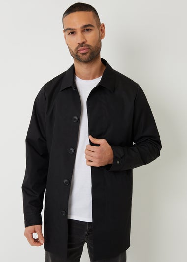 Threadbare Black Showerproof Longline Tailored Mac