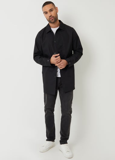 Threadbare Black Showerproof Longline Tailored Mac