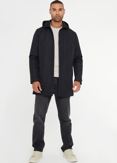 Threadbare Black Croy Showerproof 2-in-1 Mac Coat with Concealed Hood