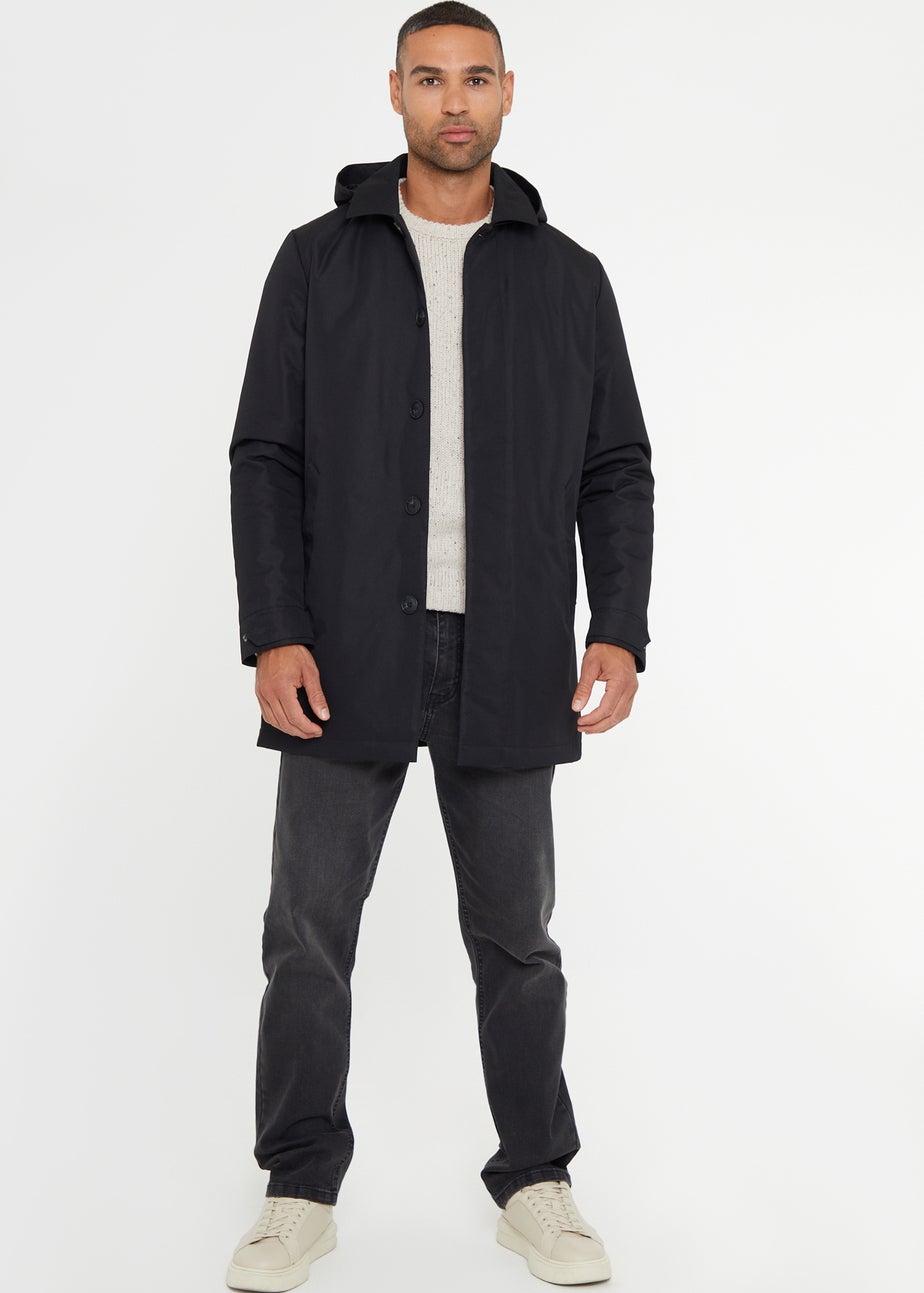 Threadbare Black Croy Showerproof 2-in-1 Mac Coat with Concealed Hood
