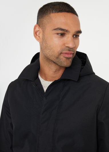 Threadbare Black Croy Showerproof 2-in-1 Mac Coat with Concealed Hood