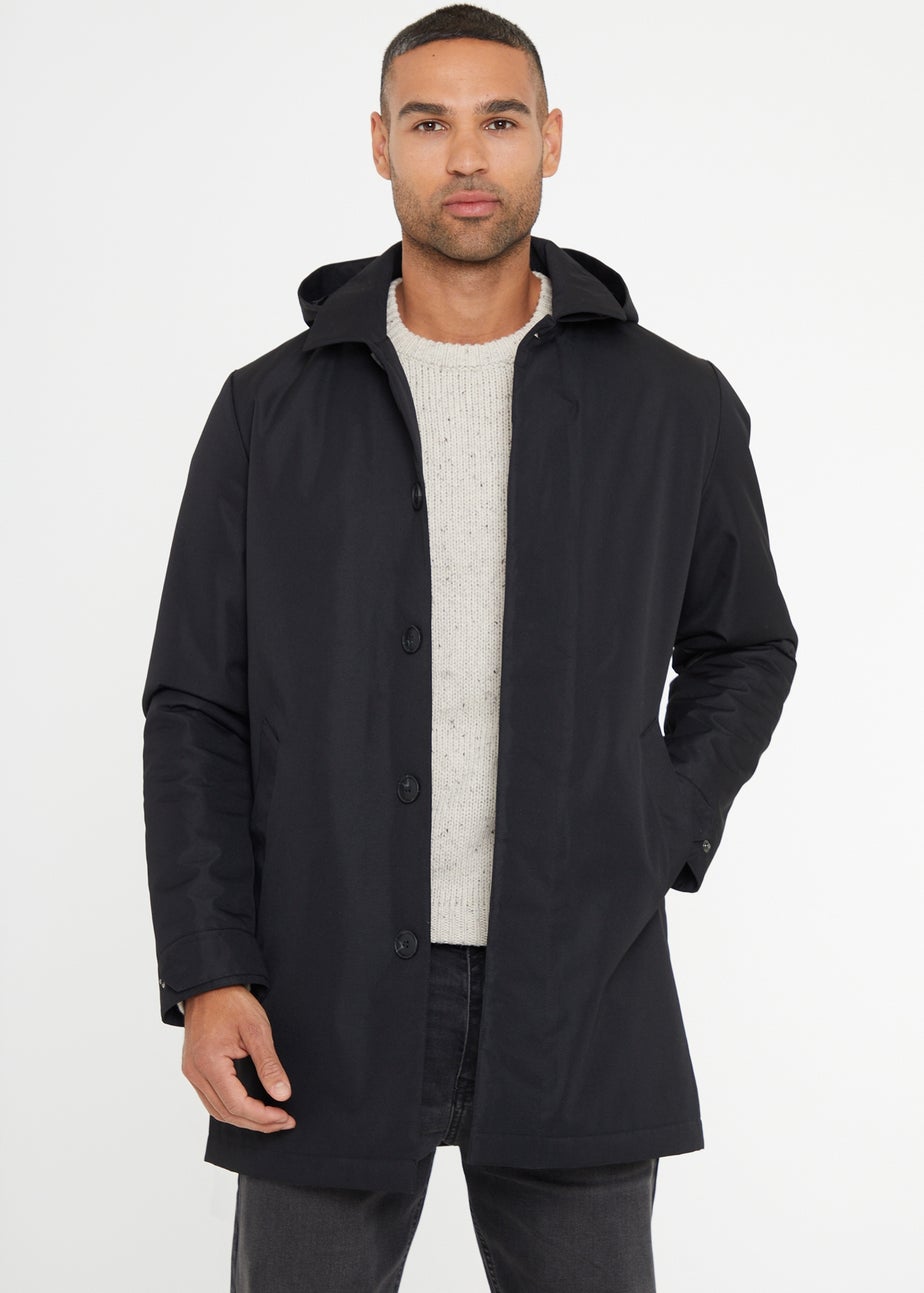 Threadbare Black Croy Showerproof 2-in-1 Mac Coat with Concealed Hood