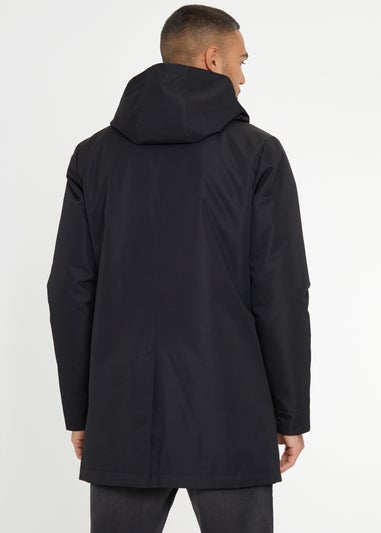 Threadbare Black Croy Showerproof 2-in-1 Mac Coat with Concealed Hood
