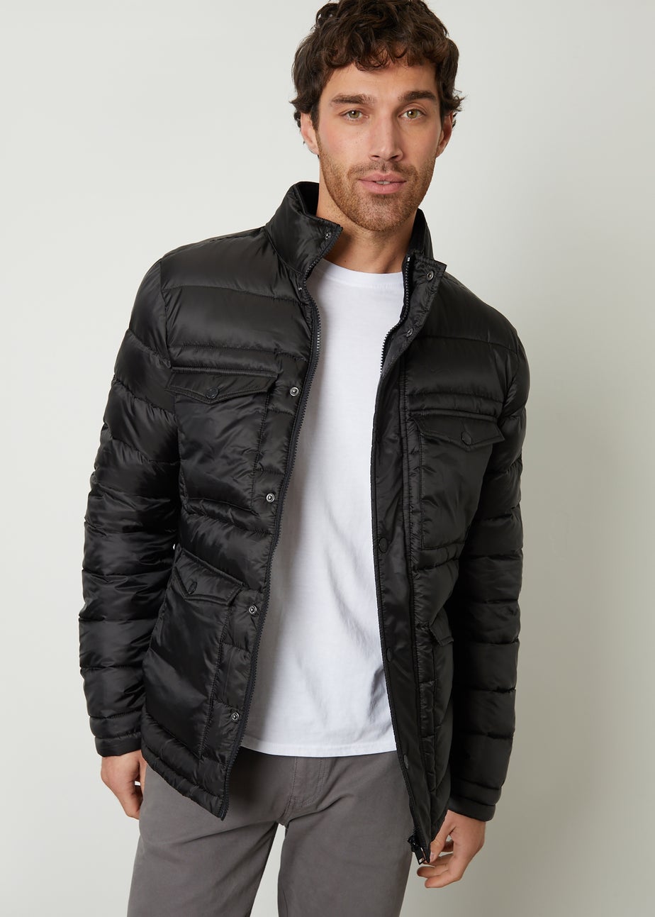 Threadbare Black Funnel Neck Utility Puffer Jacket