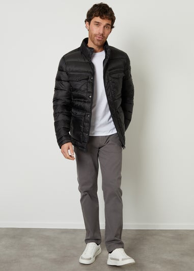 Threadbare Black Funnel Neck Utility Puffer Jacket