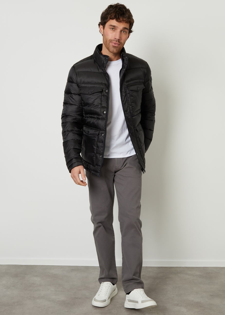 Threadbare Black Funnel Neck Utility Puffer Jacket