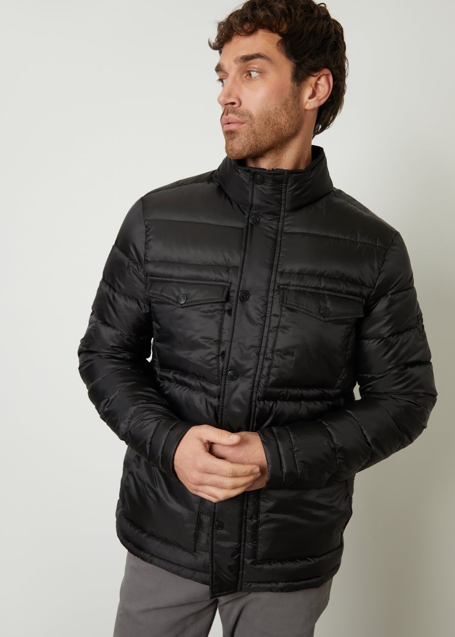 Threadbare Black Funnel Neck Utility Puffer Jacket