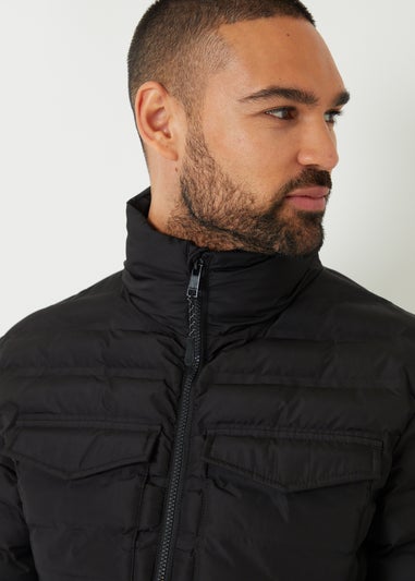 Threadbare Black Funnel Neck Lightweight Puffer Jacket