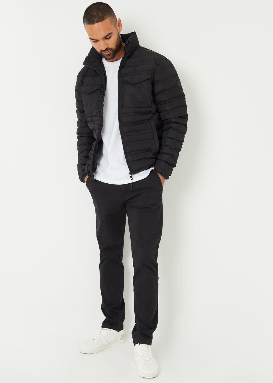 Threadbare Black Funnel Neck Lightweight Puffer Jacket