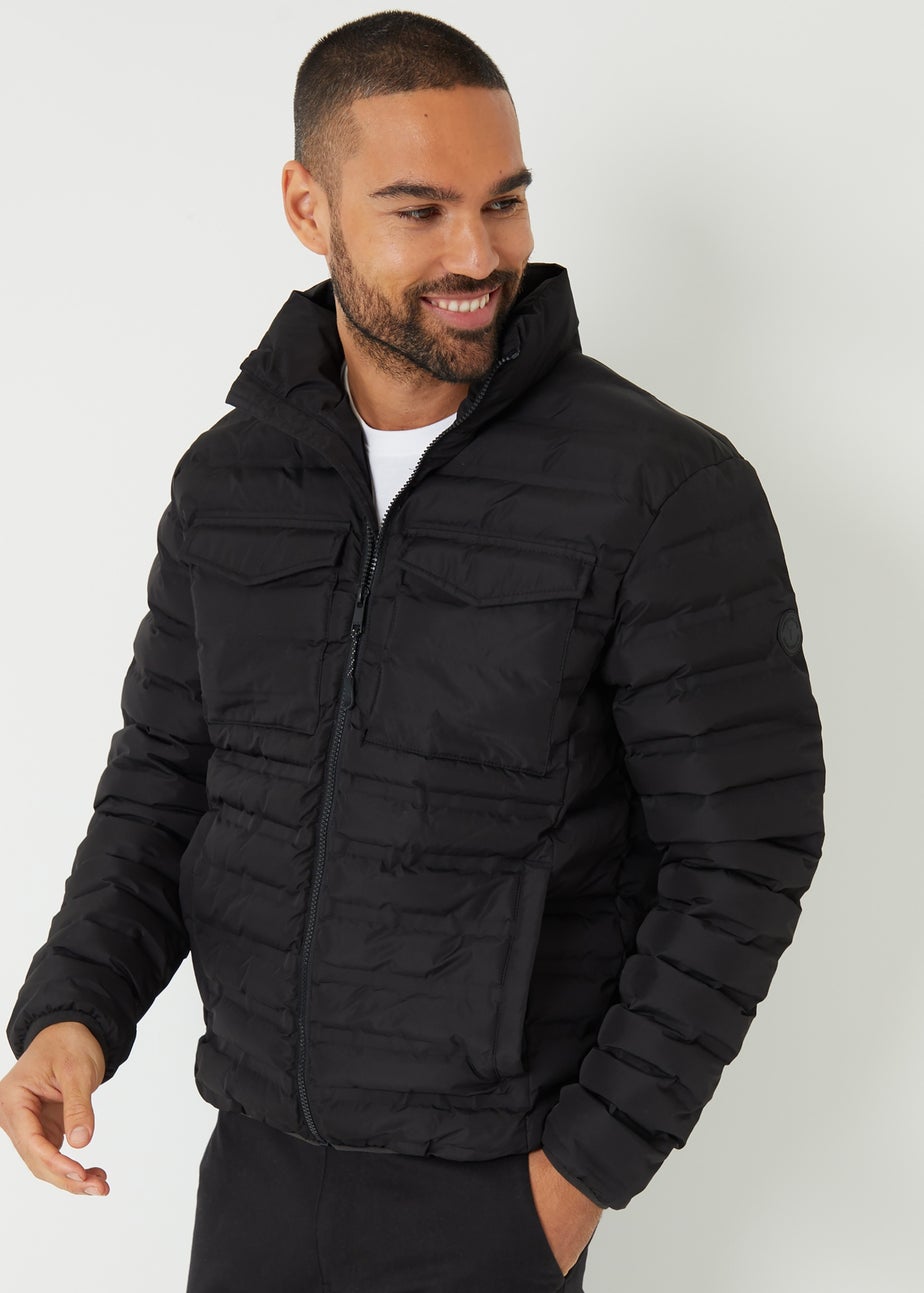 Threadbare Black Funnel Neck Lightweight Puffer Jacket