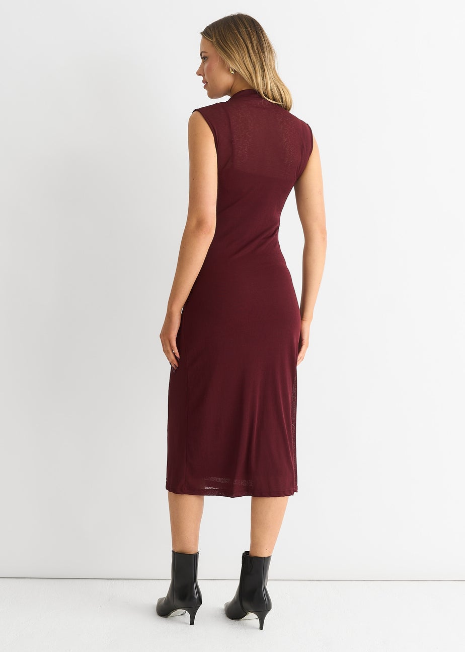 Gini London Burgundy Plain Ruched Jersey Midi Dress