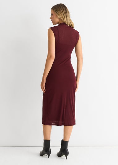 Gini London Burgundy Plain Ruched Jersey Midi Dress