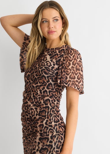 Gini London Brown Animal Mesh Stretch Mini Dress