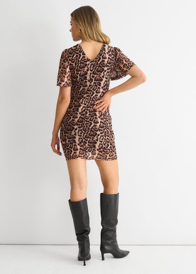 Gini London Brown Animal Mesh Stretch Mini Dress