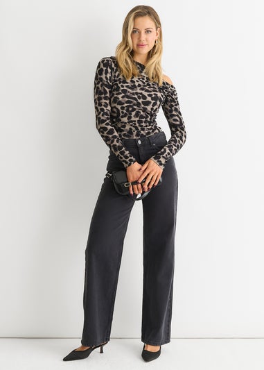 Gini London Light Grey Animal Print Jersey Slash Neck Top