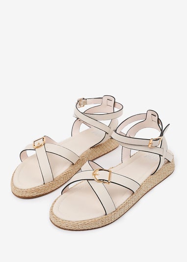 Where's That From Cream PU Alora Cross-Over Buckle Strap Sandals