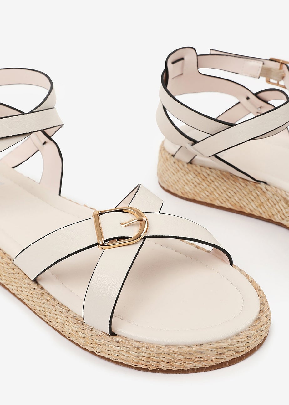 Where's That From Cream PU Alora Cross-Over Buckle Strap Sandals