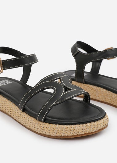 Where's That From Black PU Sofia Flatform Sandal