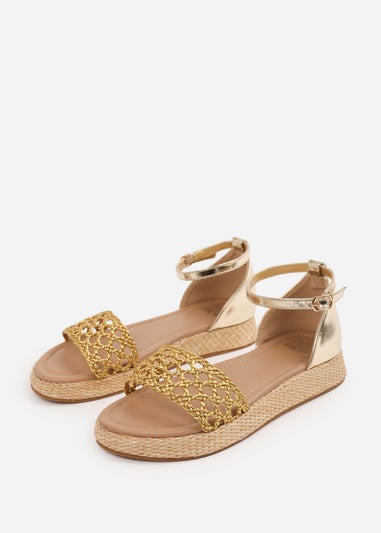 Where's That From Metallic Gold Shia Braided Strap Espadrille Flatform