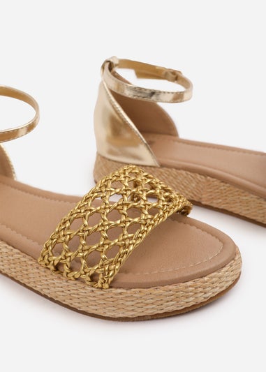 Where's That From Metallic Gold Shia Braided Strap Espadrille Flatform