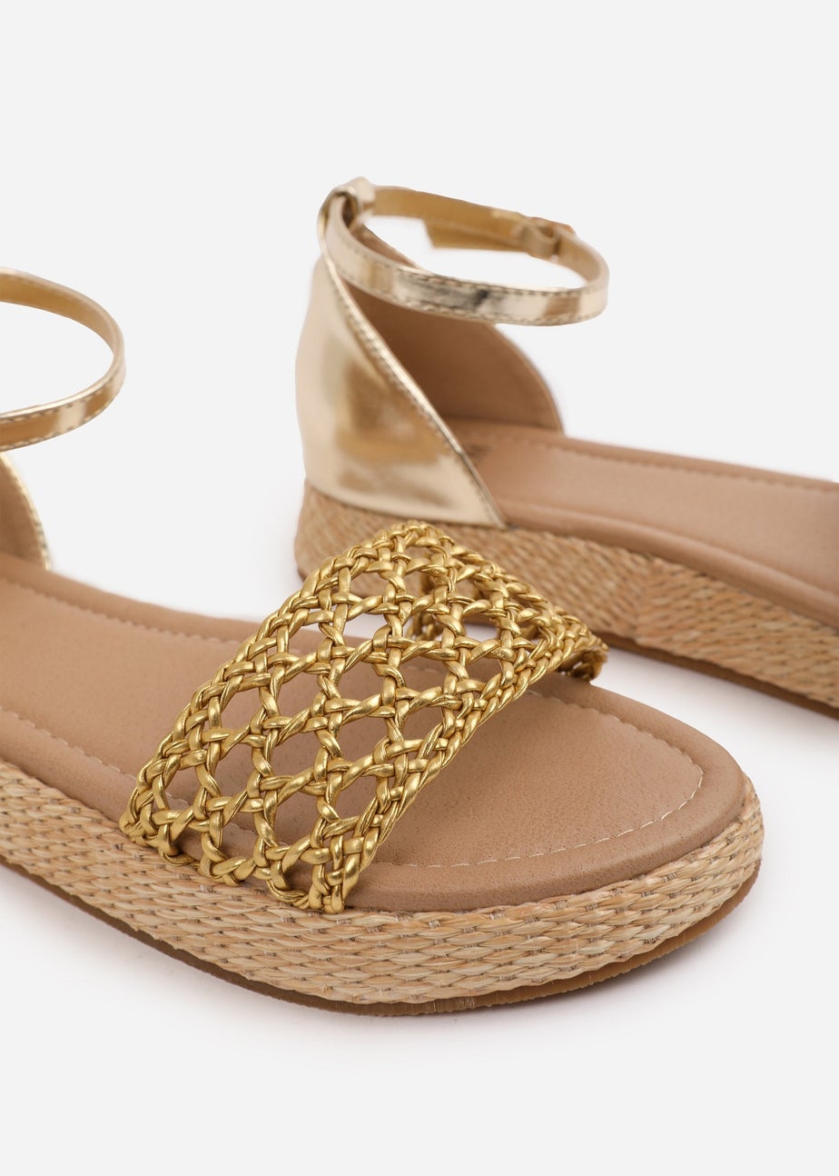 Where's That From Metallic Gold Shia Braided Strap Espadrille Flatform