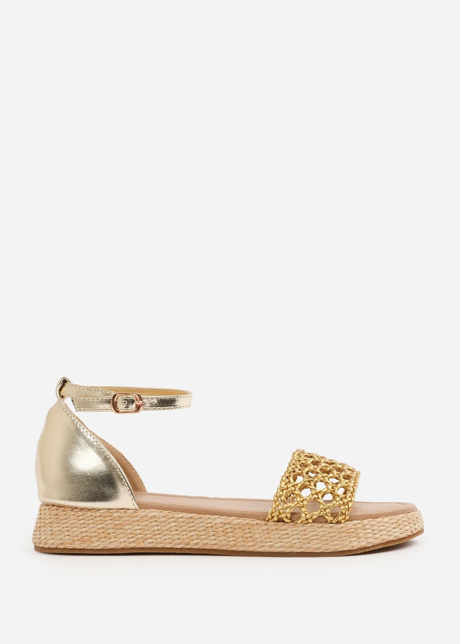 Where's That From Metallic Gold Shia Braided Strap Espadrille Flatform