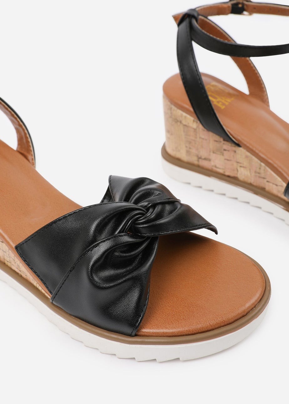 Where's That From Black PU Katara Knot Detail Wedge Shoes