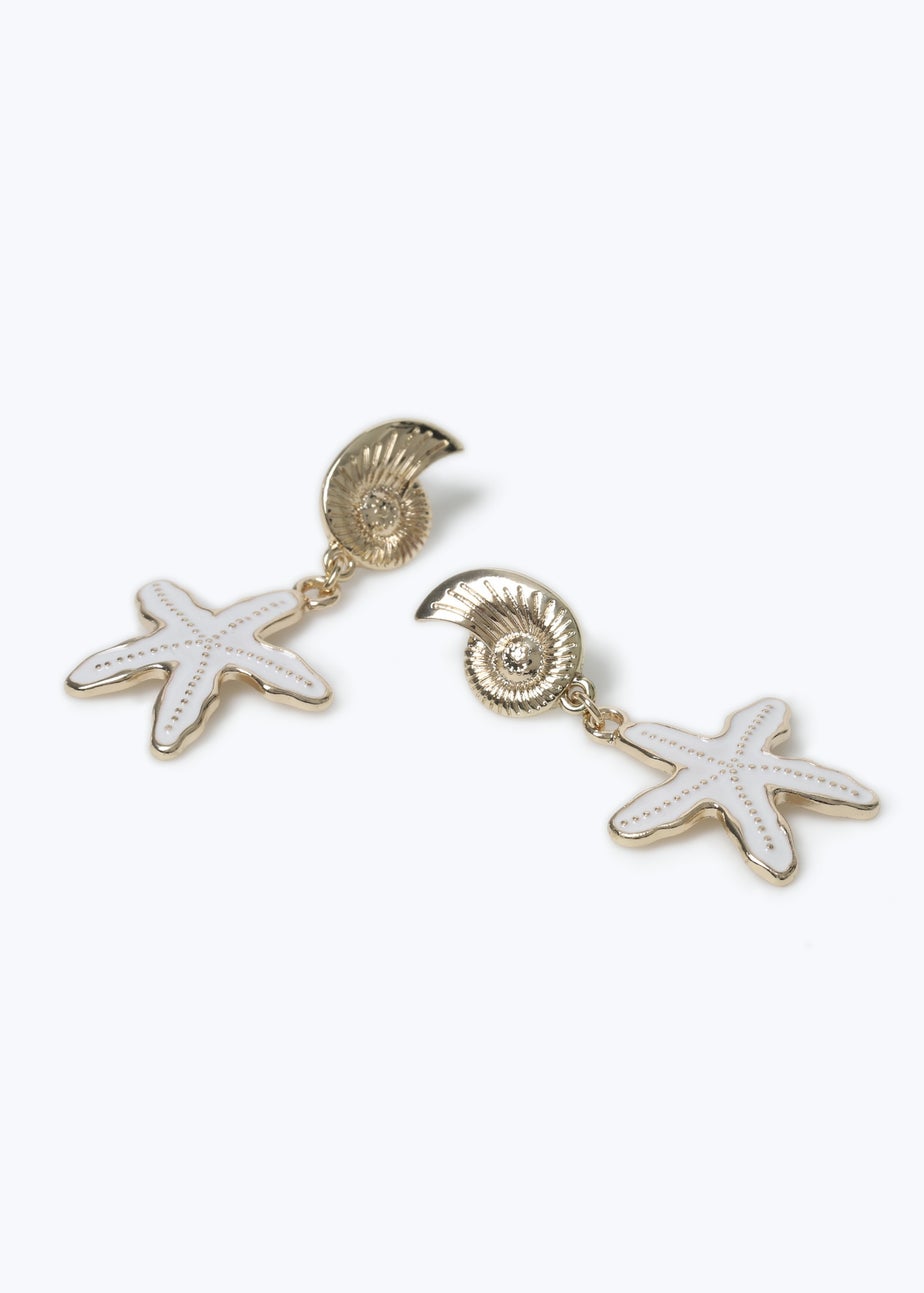 Muse White Starfish Shell Drop Earrings
