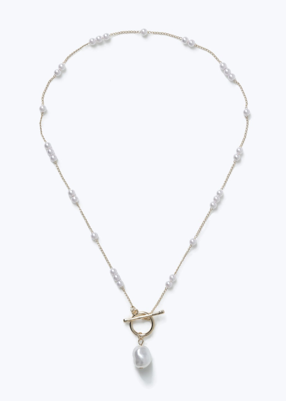 Muse Gold Pearl T-Bar Necklace
