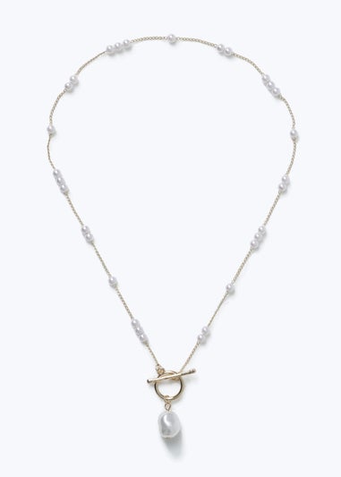 Muse Gold Pearl T-Bar Necklace