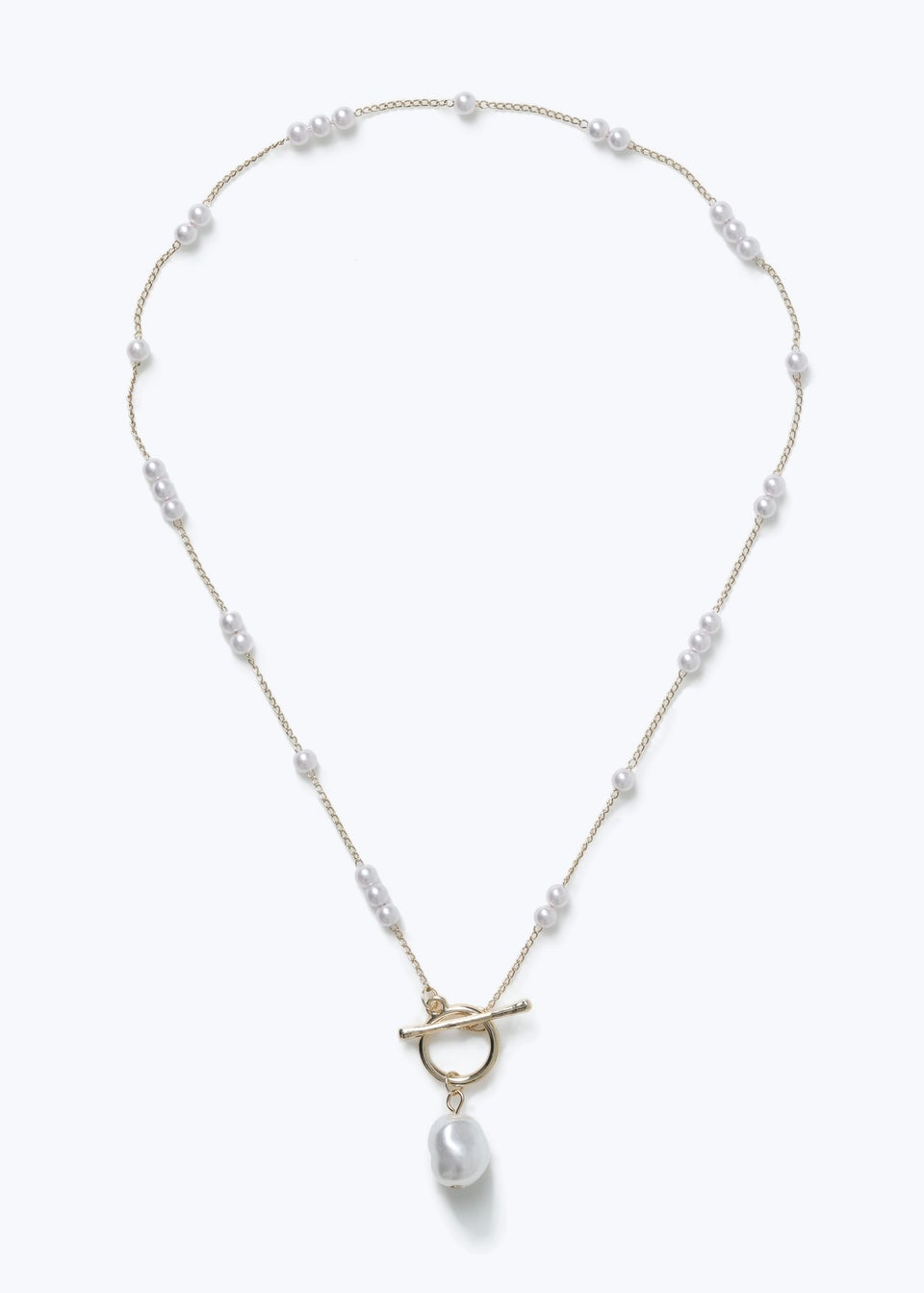 Muse Gold Pearl T-Bar Necklace