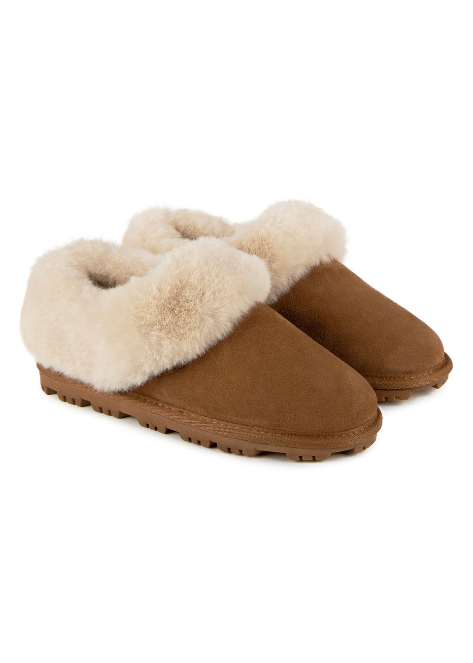 Totes Isotoner Tan Genuine Suede Bootie With Fur Cuff & Lining