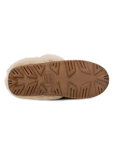 Totes Isotoner Tan Genuine Suede Bootie With Fur Cuff & Lining