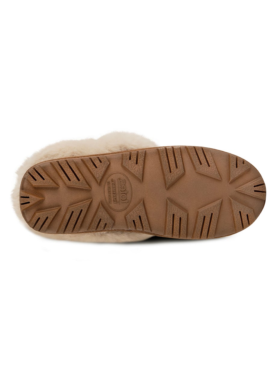 Totes Isotoner Tan Genuine Suede Bootie With Fur Cuff & Lining