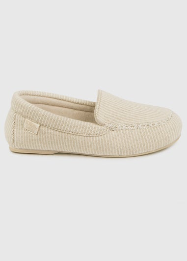 Totes Isotoner Beige Textured Moccasin Slipper