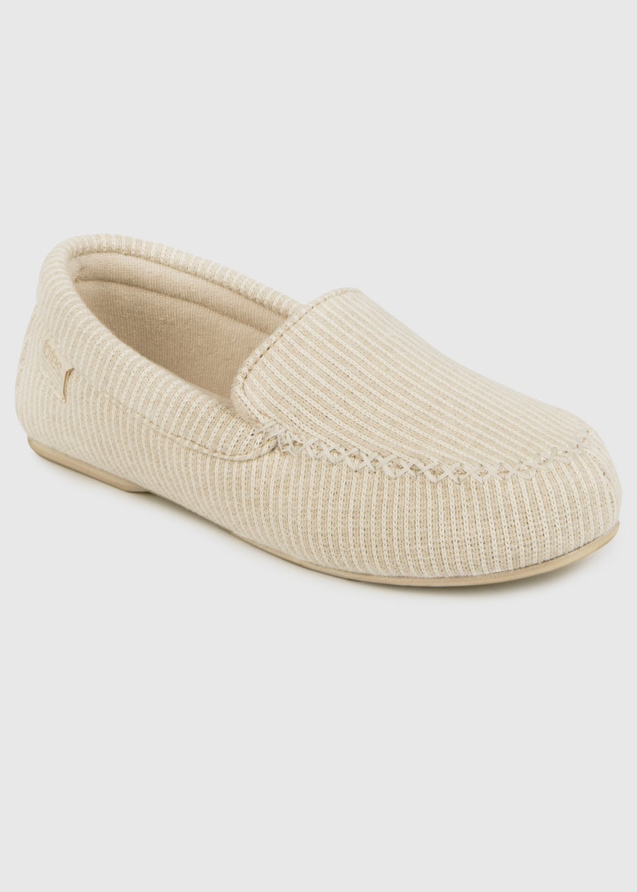 Totes Isotoner Beige Textured Moccasin Slipper
