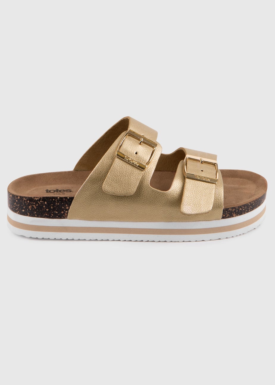 Totes Gold Double Buckle Platform Slider