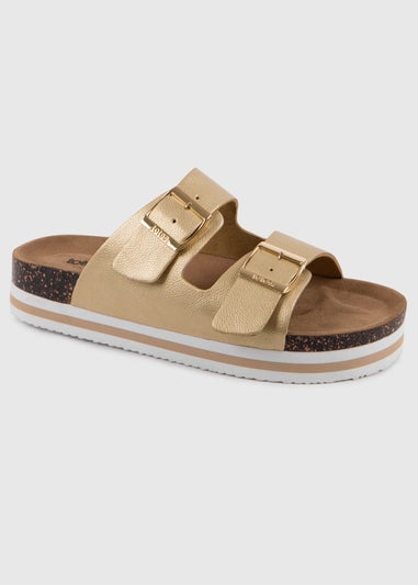 Totes Gold Double Buckle Platform Slider