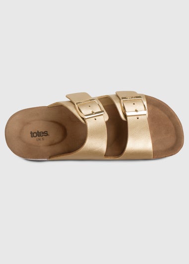 Totes Gold Double Buckle Platform Slider