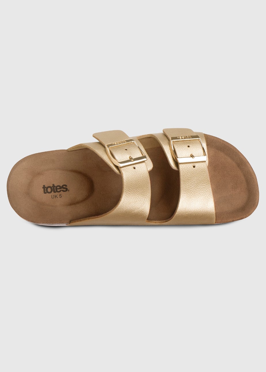 Totes Gold Double Buckle Platform Slider