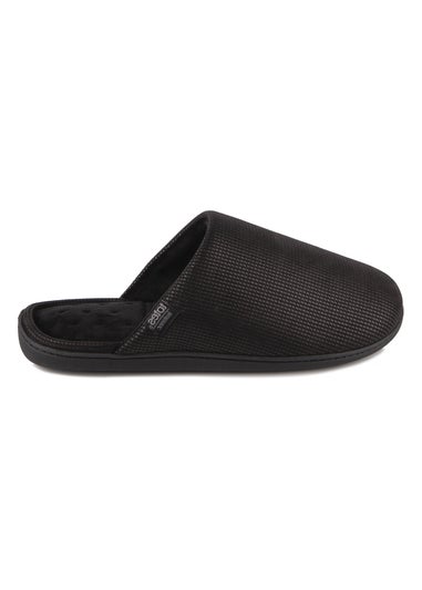 Totes Isotoner Black Square Patterned Smart Mule Slipper
