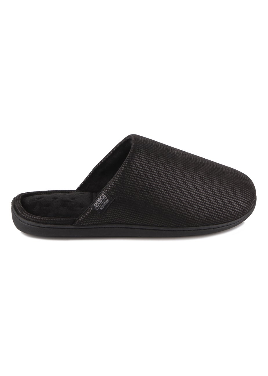 Totes Isotoner Black Square Patterned Smart Mule Slipper