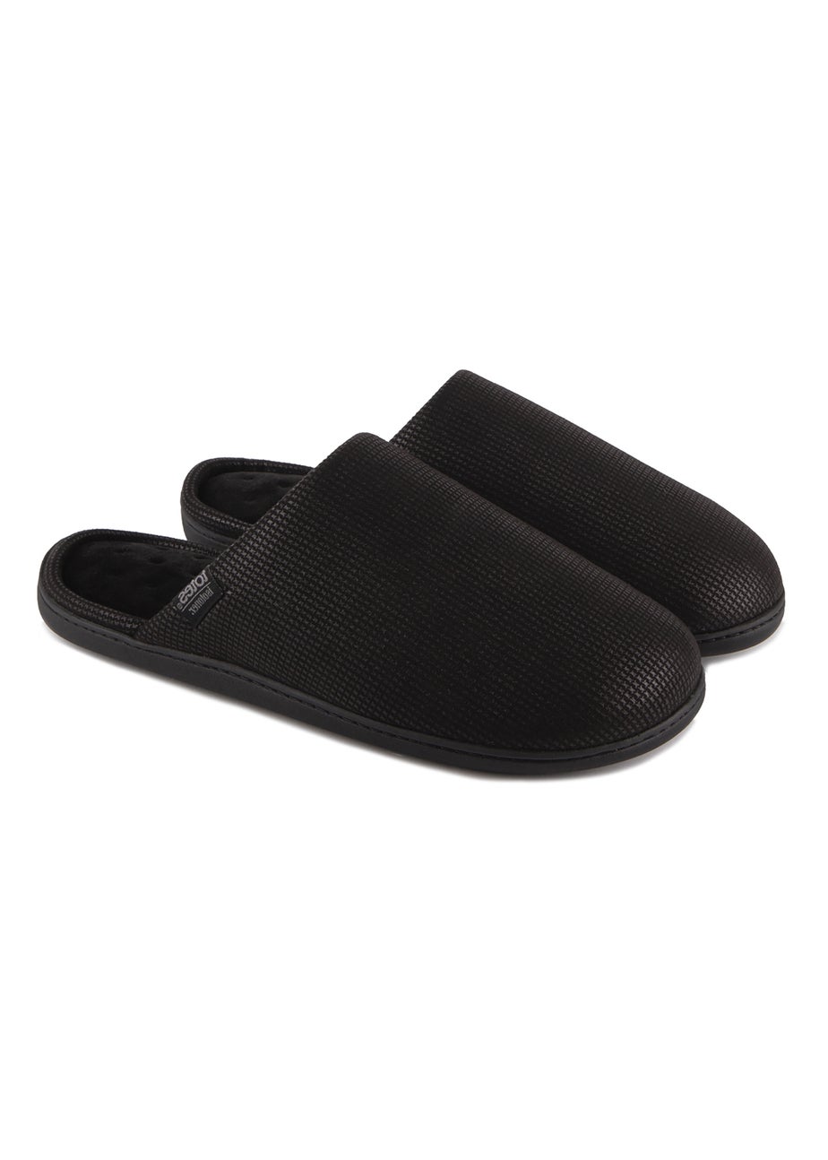 Totes Isotoner Black Square Patterned Smart Mule Slipper